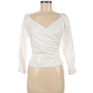 Reformation white size 8 cotton sweetheart neck puff sleeve wrap top